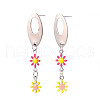 Oval with Flower Enamel Long Dangle Stud Earrings EJEW-N049-05A-2