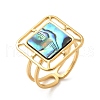 Square 304 Stainless Steel Paua Shell Cuff Rings for Women RJEW-G346-03G-01-4