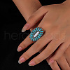 Oval Alloy & Synthetic Turquoise & Natural White Jade Cuff Rings FS-WG97148-01-2