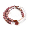 Round Natural Fresh Water Pearl & Red Agate Rhodonite & Quartz Crystal Beaded  Wrap Bracelets for Men Women BJEW-T022-07-2