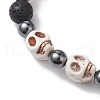 2Pcs Halloween Skull Synthetic Turquoise & Round Lava Rock & Synthetic Non-Magnetic Hematite Beaded Stretch Bracelet Sets for Women BJEW-JB10656-3
