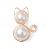 Copper Wire Wrapped Shell Pearl Round Beads Cat Shape Pendants PALLOY-TA00178-1