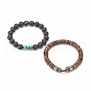 2Pcs 2 Style Natural Coconut & Gemstone Stretch Bracelets Set BJEW-JB07938-4