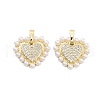 Brass Pave Clear Cubic Zirconia With ABS Imitation Pearl Beads Pendants KK-U009-03G-1