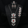 Flat Round Alloy with Resin Pendant Necklace & Stud Dangle Earring & Link Bracelet & Ring FS-WGB1F06-13-1
