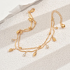 Tropical Iron Crystal Rhinestone Leaf Tassel Double Layer Anklets for Women's Beach Party GF3262-2