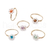 Flower Natural Amethyst & Red Agate & Green Aventurine & Tiger Eye & Apatite & Shell Pearl Finger Rings RJEW-JR00780-1