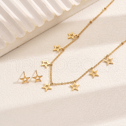 Stylish Stainless Steel Hollow Star Necklace & Stud Earrings Sets DL8962-1