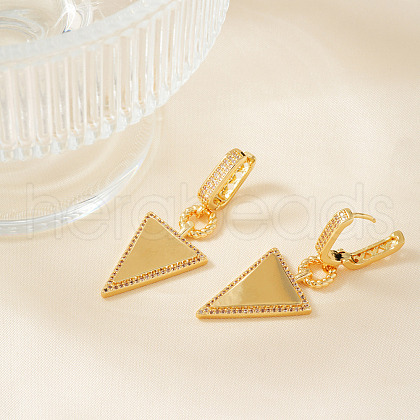 Stylish Minimalist Brass Clear Cubic Zirconia Triangle Hoop Earrings DS3837-2-1
