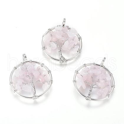 Natural Rose Quartz Pendants G-E419-08P-1