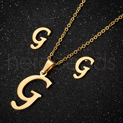 201 Stainless Steel Pendant Necklaces & Stud Earrings Sets WG00841-06-1