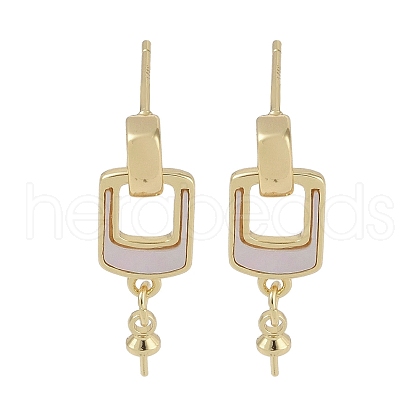 Brass with Shell Stud Earring Findings KK-G497-32G-1