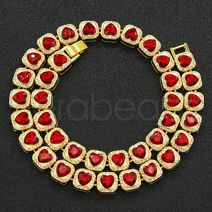Alloy Crystal Rhinestone & Heart Glass Square Link Chain Tennis Necklaces FS-WG8A429-01-1