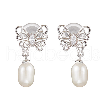 Natural Pearl Ear Studs EJEW-P286-07P-1
