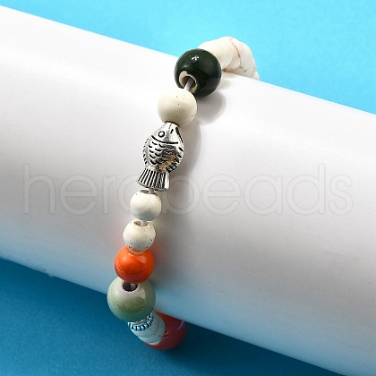 Porcelain Beads & Synthetic Howlite Beads Stretch Bracelets for Women BJEW-D307-02B-1