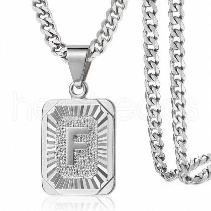 Rectangle with Letter Pattern 304 Stainless Steel Pendant Necklaces FS-WGFC766-02-1