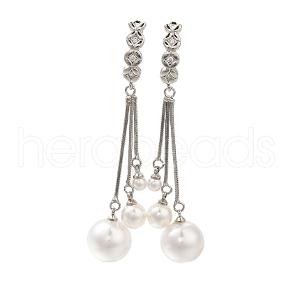 Rack Plating Brass Micro Pave Clear Cubic Zirconia Tassel Hoop Earrings EJEW-H016-09P-1