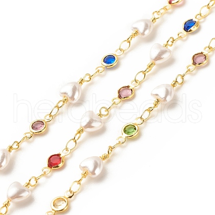 Brass Glass Flat Round Link Chains CHC-E024-13G-1