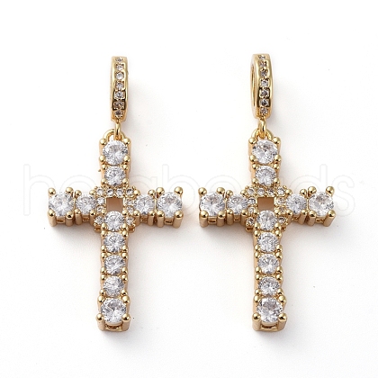 Brass Micro Pave Clear Cubic Zirconia Pendants ZIRC-L076-037G-1