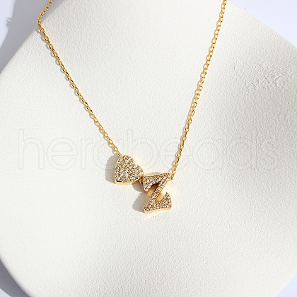 Heart Initial Brass Micro Pave Clear Cubic Zirconia Pendant Necklaces FS-WG89C2E-26-1