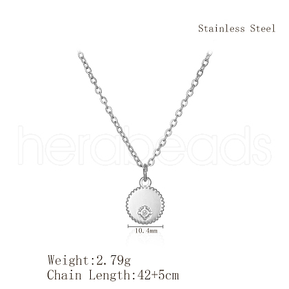 Simple Stainless Steel Pave Clear Cubic Zirconia Flat Round Pendant Necklaces for Women's Daily Wear AQ5900-1-1