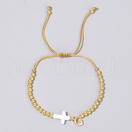Brass Round Bead Braided Bead Bracelets VB3830-7-1