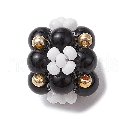 Natural Black Onyx(Dyed & Heated) & Glass Seed Cluster Beads PALLOY-MZ00591-04-1