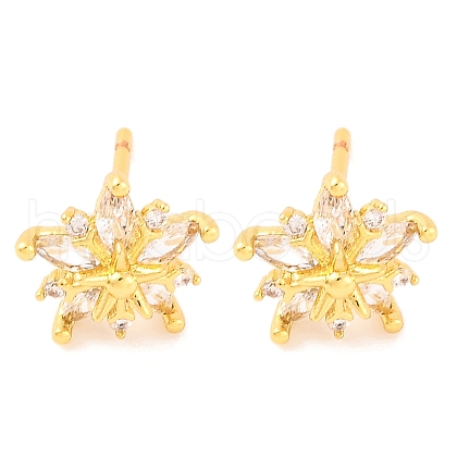 Brass Micro Pave Clear Cubic Zirconia Stud Earrings for Women EJEW-U015-09G-1