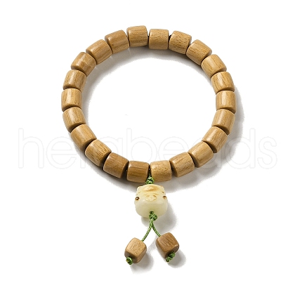 Sandalwood Beaded Stretch Bracelet with Resin Cat Charm BJEW-B080-15-1