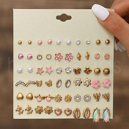30Pairs Alloy & Plastic Imitation Pearl & Rhinestone Stud Earring Sets WGF62EF-15-1