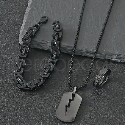 304 Stainless Steel Chain Bracelets & Rectangle Pendant Necklaces & Rings for Men FS-WGDB989-01-1