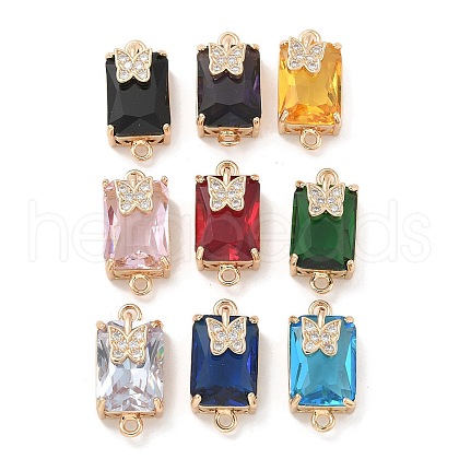 Brass Pave Faceted Glass Rectangle Connector Charms KK-G517-15G-1