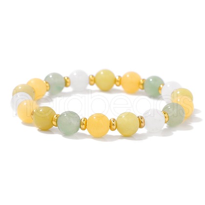 Natural Lemon Jade Beaded Stretch Bracelets for Men and Women ZC3707-1-1