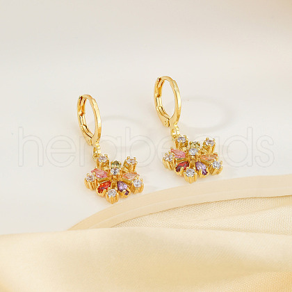 Elegant Brass Colorful Cubic Zirconia Flower Hoop Earrings WL8589-1