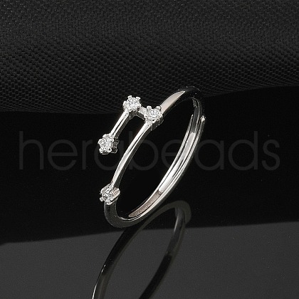 Constellations Rhodium Plated 925 Sterling Silver Micro Pave Clear Cubic Zirconia Adjustable Rings for Women RJEW-P130-01P-F-1