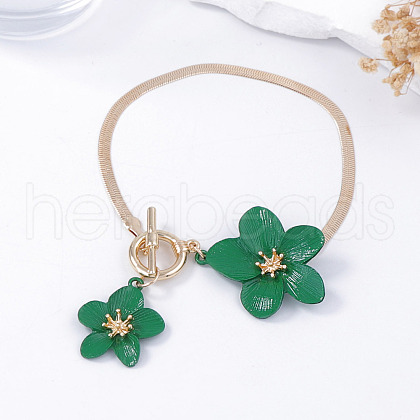 Alloy Enamel Flower Charm Brass Snake Chain Anklets for Women WG4EB39-04-1