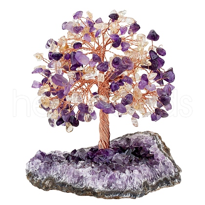Natural Amethyst & Citrine Chips Tree of Life Decorations DJEW-PW0013-44F-1
