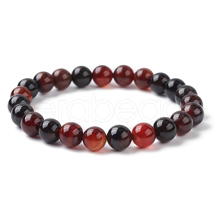 Natural Indian Agate Round Beaded Stretch Bracelets BJEW-TA00410-01-1