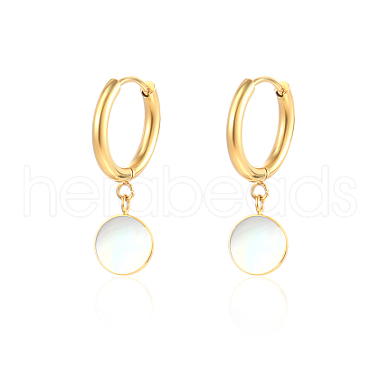 Elegant 304 Stainless Steel Shell Flat Round Dangle Hoop Earrings for Women's Daily Wear MT5362-1