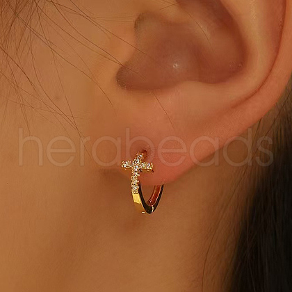 S925 Sterling Silver Cross Hoop Earrings JX2597-1-1