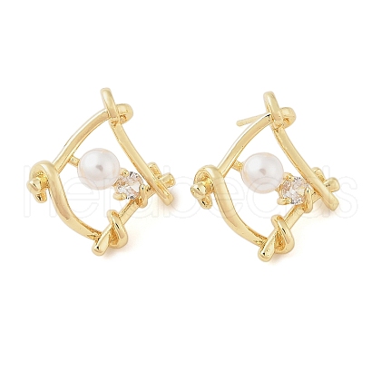 Brass Rhombus Stud Earrings for Women EJEW-F346-03G-1