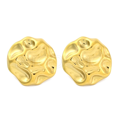 Ion Plating(IP) 304 Stainless Steel Texture Flat Round Stud Earrings EJEW-D281-15G-1