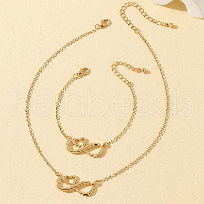 Heart & Infinity Alloy Pendant Necklaces & Link Bracelets Sets for Women FS-WG1C2CC-01-1