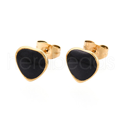 Heart 304 Stainless Steel Enamel Stud Earrings EJEW-T047-18G-A-1