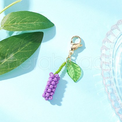 Mulberry Glass Seed Beaded Pendant Decorations HJEW-MZ00267-02-1