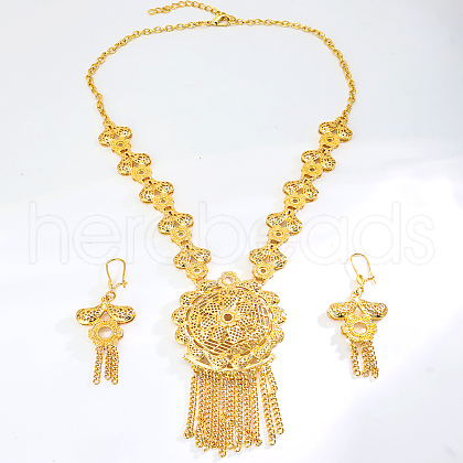 Elegant Fashion Flower Brass Pendant Necklace & Earrings Sets for Women JG6423-1
