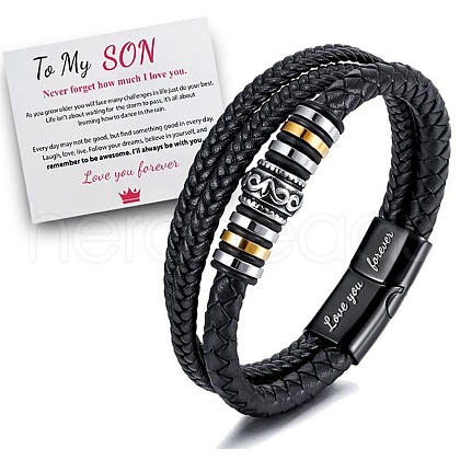 Word Love You Forever Braided Leather Triple Layer Multi-strand Bracelet JB750A-1