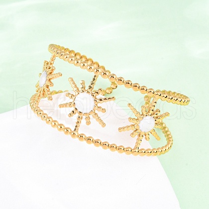 304 Stainless Steel Enamel Cuff Bangles for Women BJEW-D306-06G-1