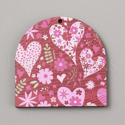 Single Face Printed Heart Wood Pendants WOOD-CJC0011-07G-1