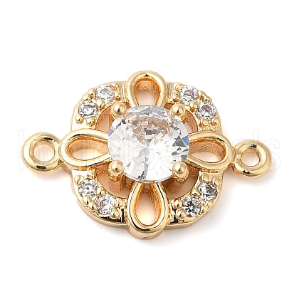Brass Pave Clear Cubic Zirconia Connector Charms KK-G503-32G-1